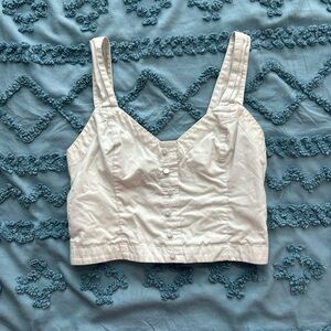 Abercrombie & Fitch Cream Smocked Button-Front Crop Tank